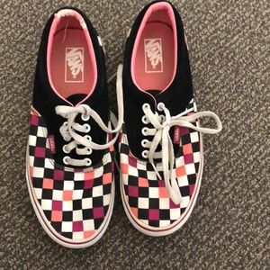 Vans checkered pink white and black